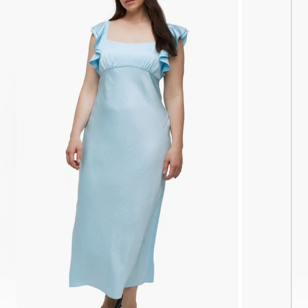 Madewell Blue Flutter Sleeve Slip Dress 12 Milkmaid Satin Regency Bridgerton